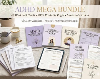 ADHD Mega Bundle Printable, 45 ADHD Worksheets & Workbooks PDF, Emotional Regulation Executive Function Toolkit