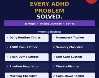 ADHD Printables Bundle 20 Pages PDF | Neurodivergent Planner Toolkit | Routine Focus Emotion Tracker | Executive Function Kit Adults Kids