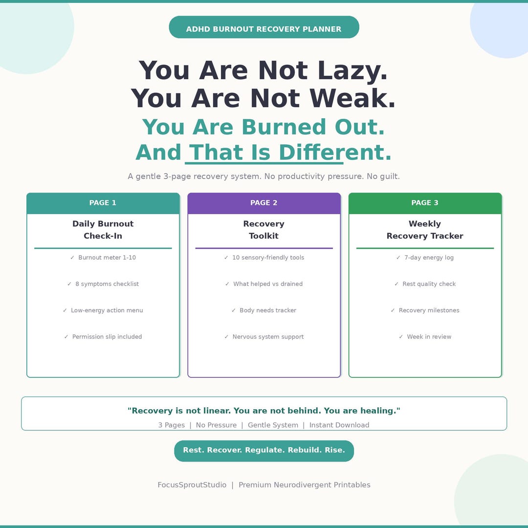 ADHD Burnout Recovery Planner Printable | Neurodivergent Overwhelm ...