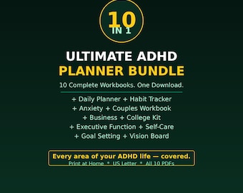Ultimate ADHD Planner Bundle 10 in 1 | Neurodivergent Workbook Set | Habit Tracker Digital Planner | ADHD Anxiety Couples Kit PDF