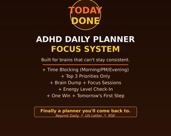 ADHD Daily Planner Printable | Focus Time Blocking System | Executive Function Workbook PDF | Stay Consistent Neurodivergent