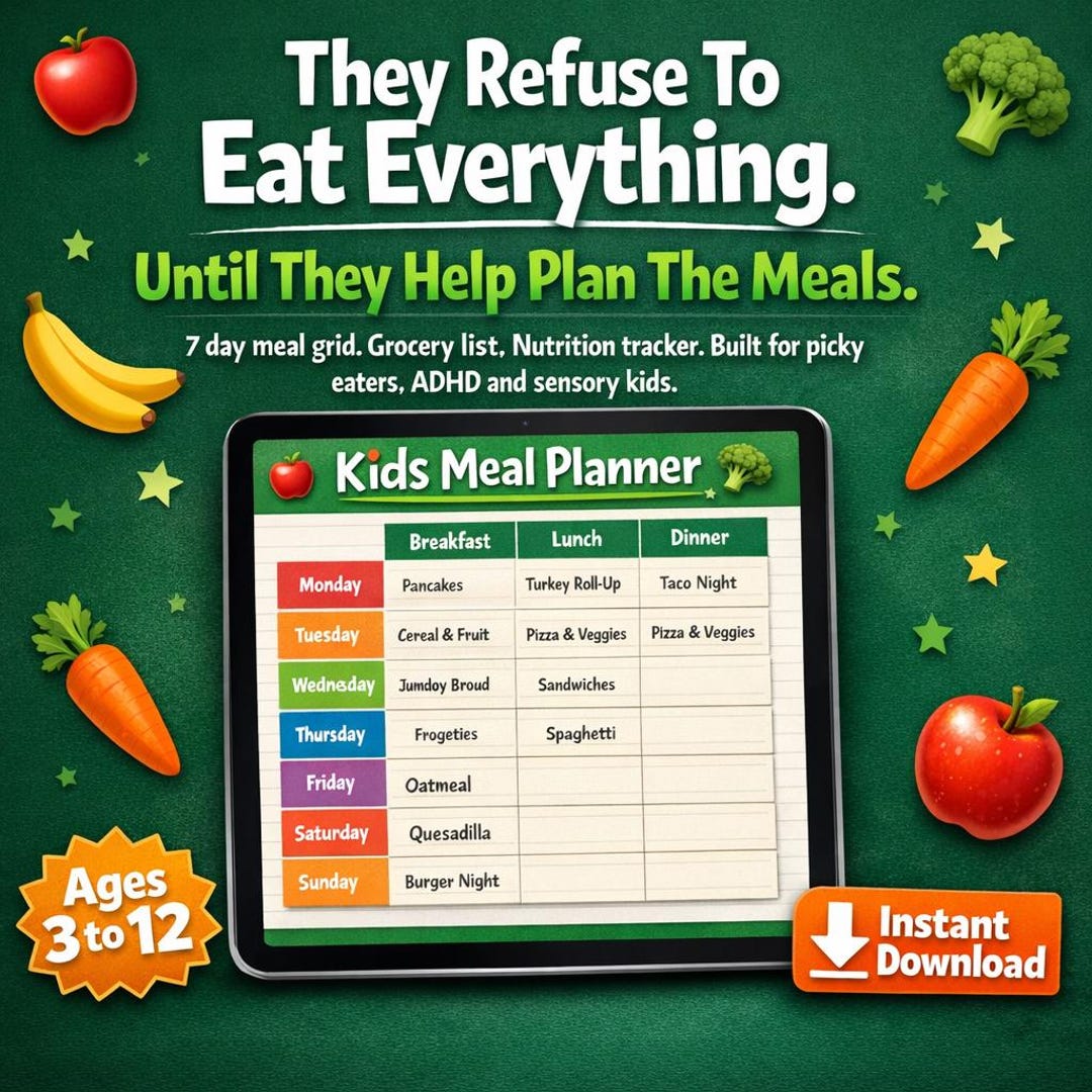 Buy Kids Meal Planner Printable | Weekly Food Chart for Picky Eaters ...