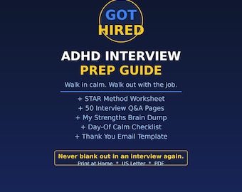 ADHD Interview Prep Printable | Job Interview Guide Adults | STAR Method Worksheet | Interview Questions Answers Planner PDF