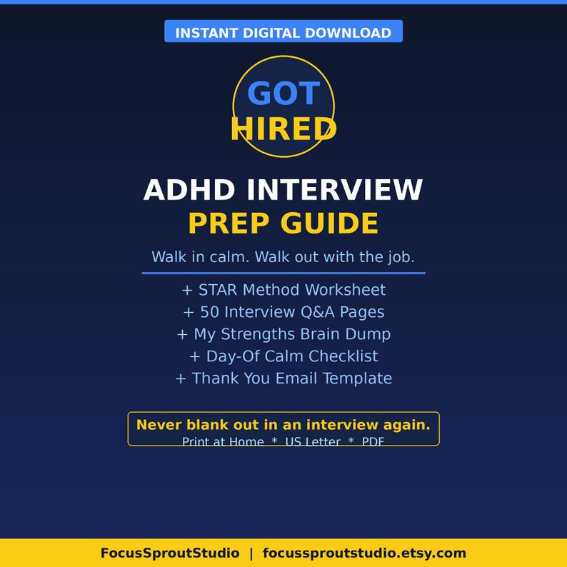 ADHD Interview Prep Printable | Job Interview Guide Adults | STAR ...