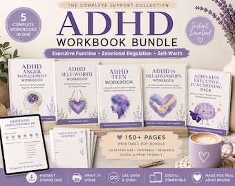 ADHD Workbook Bundle Printable, Executive Dysfunction Planner PDF, Emotional Regulation Toolkit, ADHD Worksheets for Adults Teens Kids