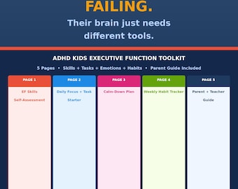 ADHD Kids Executive Function Toolkit Printable PDF | Focus Routine Emotion Regulation | Parent Teacher Resource | Neurodivergent Children