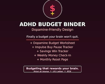 ADHD Budget Binder Printable | Dopamine Friendly Money Planner | Neurodivergent Finance Tracker | ADHD Budget Worksheet PDF