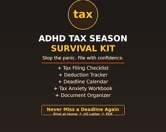 ADHD Tax Season Survival Kit Printable | Tax Filing Checklist | Deduction Tracker | Stop Tax Anxiety Planner | Instant Download PDF