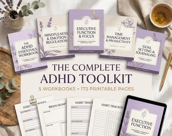 ADHD Workbook Bundle Printable, 5 ADHD Workbooks PDF, Emotional Regulation Focus & Executive Function Toolkit