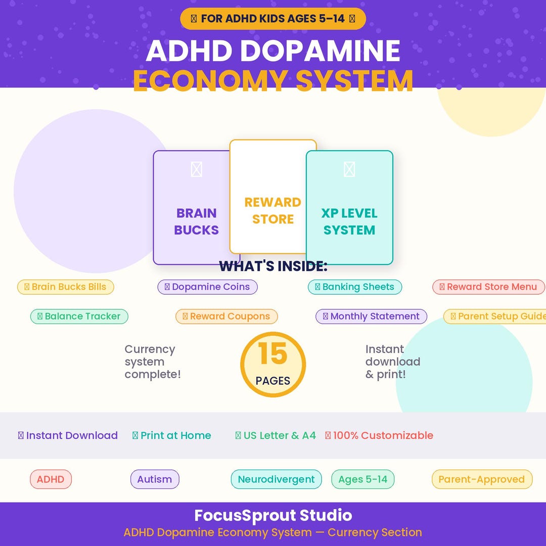 ADHD Reward System for Kids, Printable Brain Bucks Currency | Dopamine ...