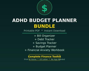 ADHD Budget Planner Bundle Printable | Debt Tracker Bill Organizer | Neurodivergent Money Planner | Financial Anxiety Workbook PDF