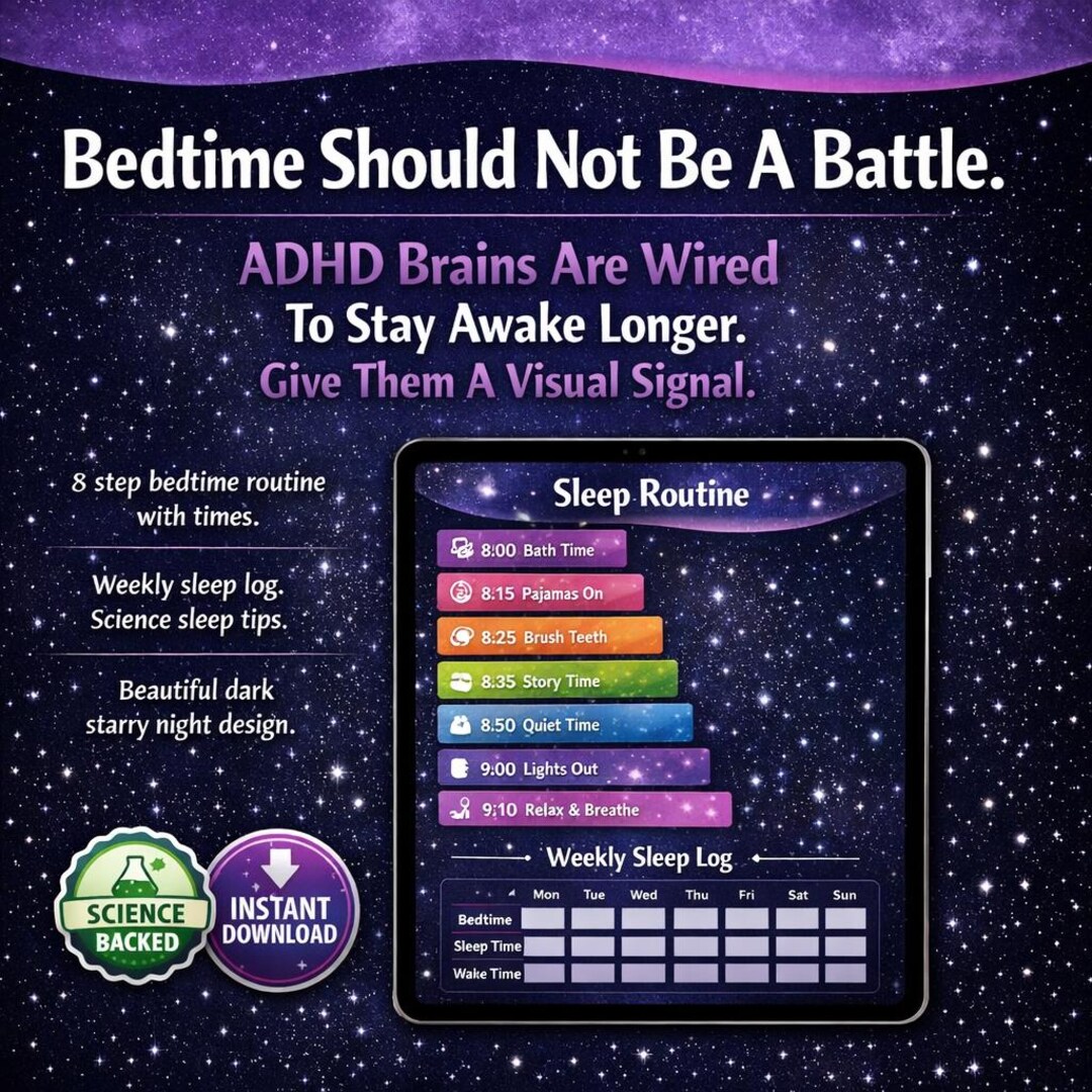 ADHD Bedtime Routine Chart Printable | Visual Sleep Schedule & Weekly ...