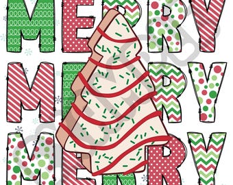 Merry Christmas PNG – Patterned Letters & Cookie Tree (Digital Download)