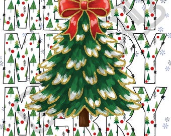 Merry Christmas Tree PNG – Holiday Clipart, Sublimation Design (Digital Download)