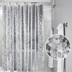 Pebble 3D Shower Curtain, Waterproof, Mildew Resistant Bath Liner, Includes Hooks