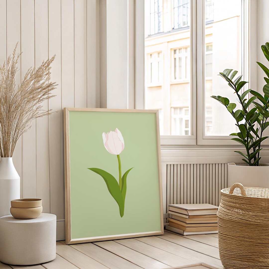 Soft Tulip Wall Art Print, Minimalist Botanical Poster, Pastel Flower ...