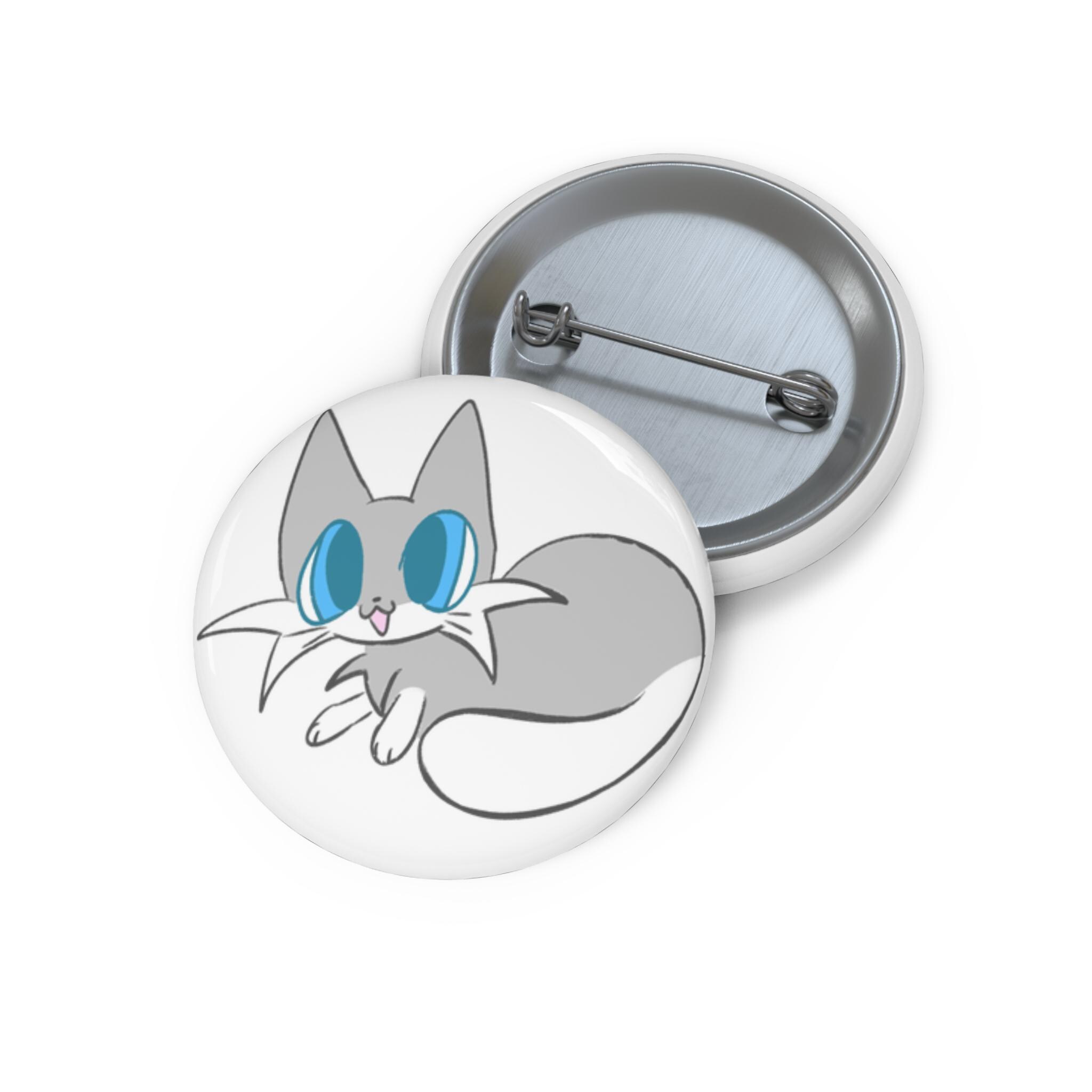 Grey Blue Cartoon Cat Pin Button | Playful Kitten Accessory - Etsy