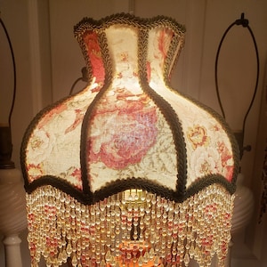 Victorian French Medium Lamp Shade  &quot;Red / Rose&quot; Fringe 6&quot; Beads Free Shipping!!