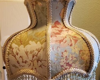 Victorian French Medium Lamp Shade  "Pistachio / Rose" Fringe 6" Beads Free Shipping!!