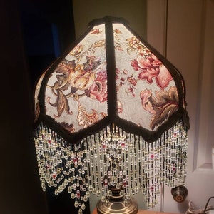 French Victorian   Custom Lotus  Shade "Sage"  with  Bead Fringe Look!!