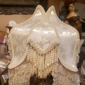 Victorian Or French Large  Ivory Rose Tulip Shade Bead Fringe!