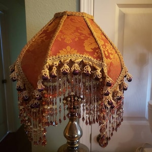 Victorian French Medium Lamp Shade &quot;Princess&quot; Bronze Bead Fringe Free Shipping!!