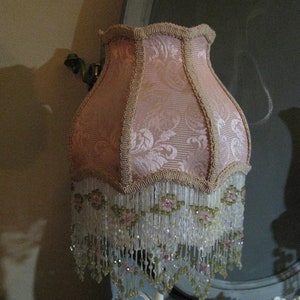 Victorian French Medium Lamp Shade  &quot;Cream/ Rose&quot; Fringe 6&quot; Beads Free Shipping!!
