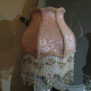 Victorian French Medium Lamp Shade  "Cream/ Rose" Fringe 6" Beads Free Shipping!!