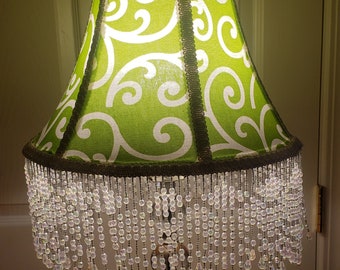 Victorian French Medium Lamp Shade "Chartreuse" 5"Beads Mod Orb Lamp  Free Shipping!!