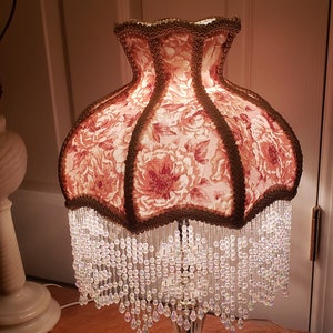 Victorian French Medium Lamp Shade  "Pink Rose" Fringe 6" Beads Free Shipping!!