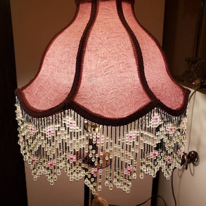 Victorian French Large Floor Table Lamp Shade Poppy &quot;Blush&quot;Bead  Fringe