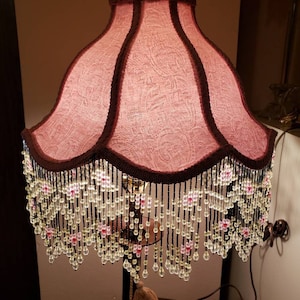 Victorian French Large Floor Table Lamp Shade Poppy "Blush"Bead  Fringe