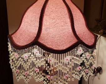 Victorian French Large Floor Table Lamp Shade Poppy "Blush"Bead  Fringe