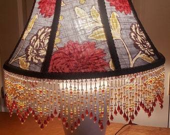 Victorian French Medium Lamp Shade "Blue w Red Floral" 5"Beads  includes Lamp Free Shipping!!