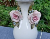 French Porcelain Urn Lamp 18.5 quot Applied Roses Design Free Shipping