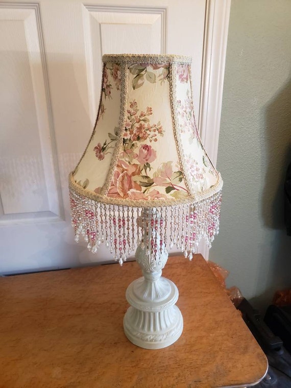 Victorian French Large Table Lamp Shade Gold "Elegance" Beads Fringe Tassels 