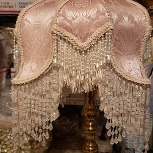 Victorian French Medium Tulip Lamp Shade Pink Pearls Fringe And 6 Beads Free Shipping image 3