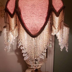 Victorian French Medium Tulip Lamp Shade Pink Pearls Fringe And 6 Beads Free Shipping image 6