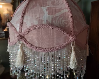 Victorian French Medium Lamp Shade 'Royal Dome' "Pink and Rose" Fringe 6" Beads Free Shipping!!