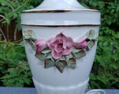 Beautiful French Porcelain Lamp Floral Applied Roses Design 24K Gold Free Shipping