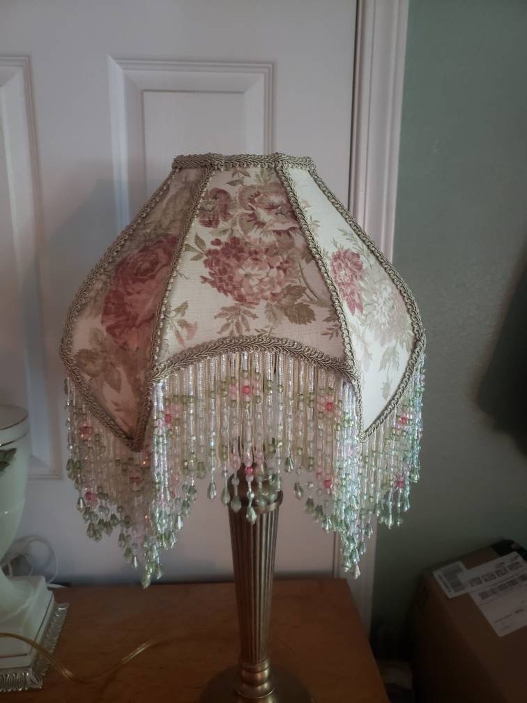 Victorian French Medium Lamp Shade "princess" Waverly Norfolk Rose Bead ...