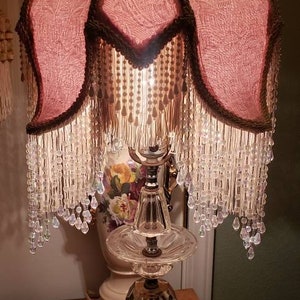 Victorian French Medium Tulip Lamp Shade Pink Pearls Fringe And 6 Beads Free Shipping image 5