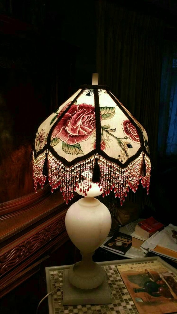 French Victorian Custom Lotus Shade With Bead Fringe Look French Victorian Custom Lotus Shade, Victorian Lamp Shades With Beaded Fringe