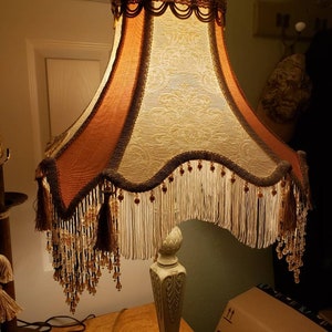 Victorian French  Large Lamp Shade "Golden Elegance"  Bead Fringe Nice
