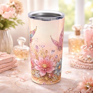 Beker met bloemen en bloemenprint | Roestvrije reisbeker van 20 oz