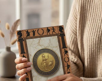 Diario de la diosa griega antigua Atenea, cuaderno de tapa dura con renglones, diario de escritura con arte clásico impreso sobre mitología griega, regalo estético para diario