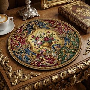 Baroque Floral Medallion Mouse Pad | Vintage Ornate Vase Design