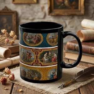 Renaissance Ceiling Fresco Mug | Black Ceramic Coffee Cup