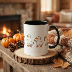 Cute Goose Mug, Marching Ducks Coffee Cup, Cottagecore Farm Animal Gift, Kawaii Bird Lover Present, Two-Tone Handle Ceramic Tea Cup
