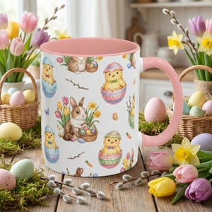 Cute Easter Chick and Bunny Pattern Mug | Easter Accent Coffee Mug Gift